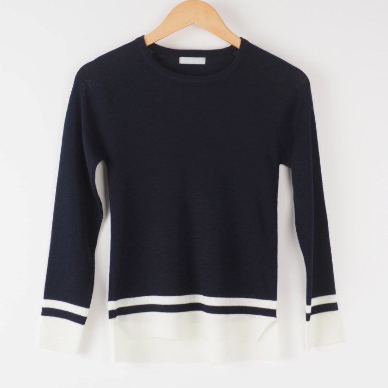 裾バイカラーラウンドネックニット