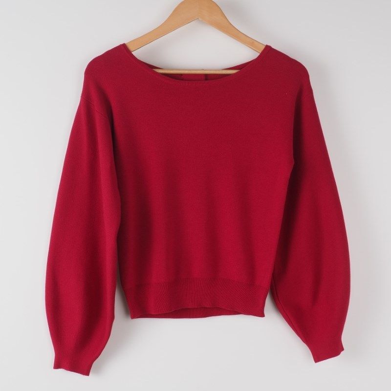 バルーンスリーブボートネックニット