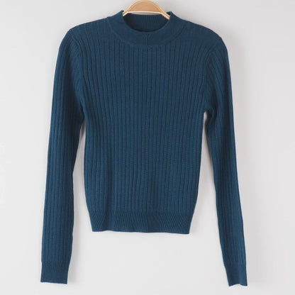 クルーネックリブニット