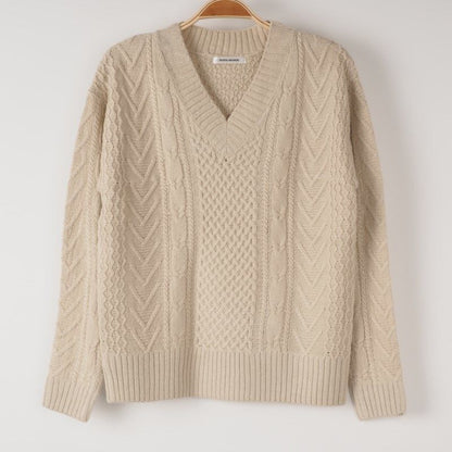 Vネックローゲージニット