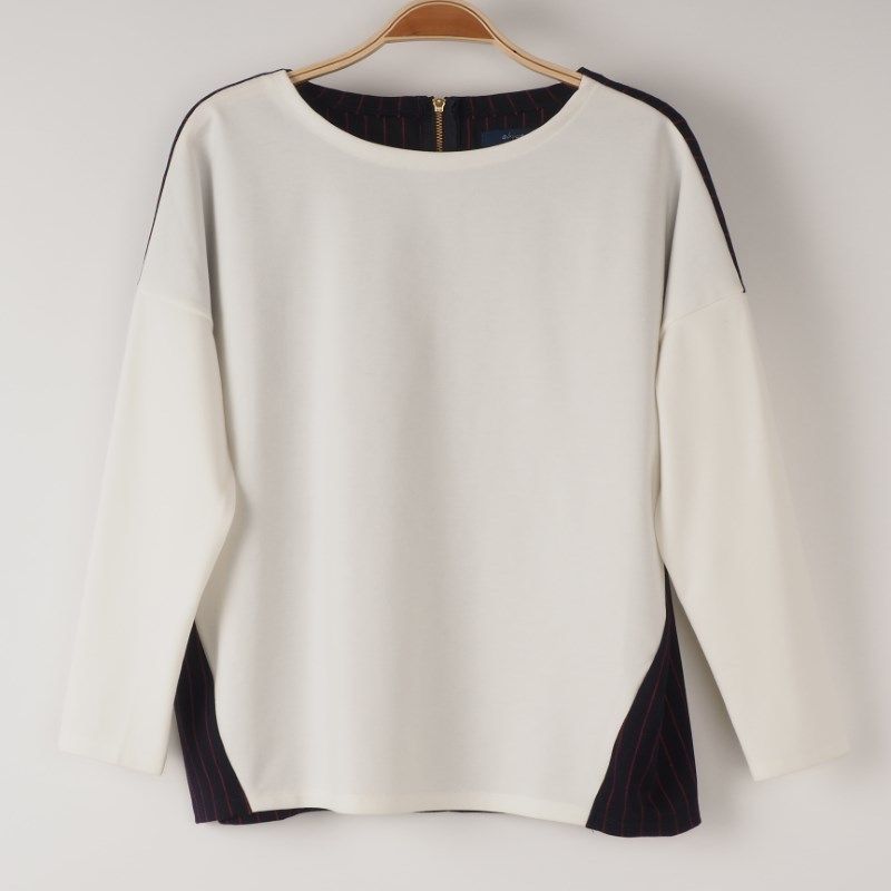 ストライプ柄切り替えジップデザインカットソー