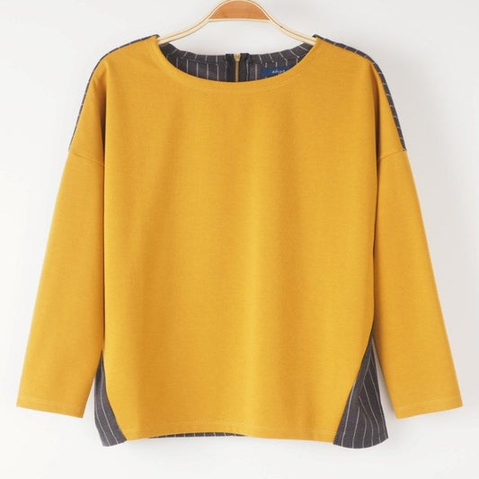 ストライプ柄切り替えジップデザインカットソー