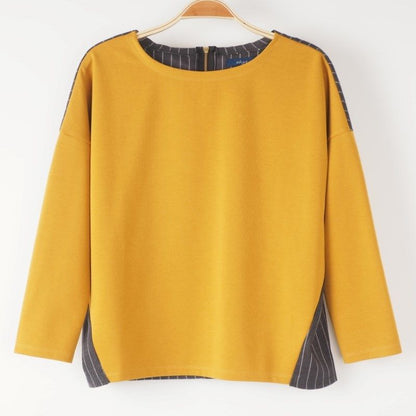 ストライプ柄切り替えジップデザインカットソー