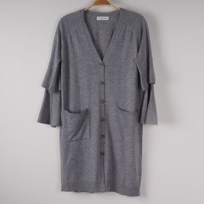 袖二重フレアデザインロングカーディガン