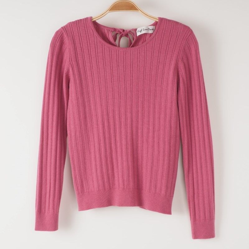 バックリボンリブニットプルオーバー