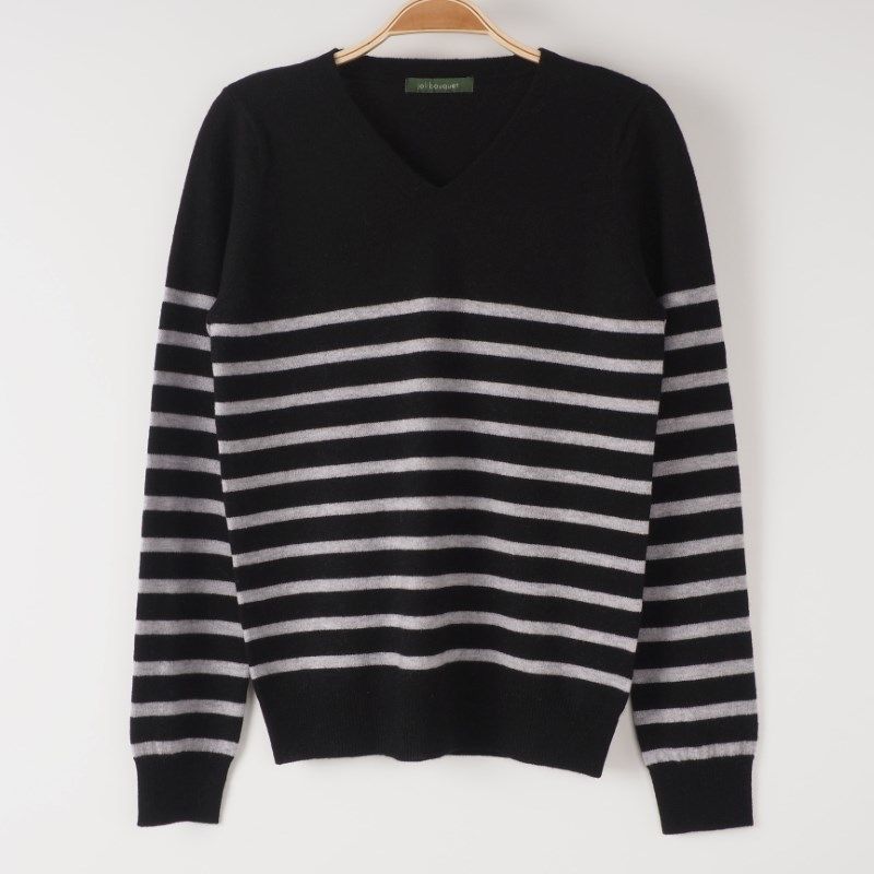 Vネックボーダーニット