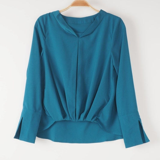 裾デザインスリットカフスブラウス