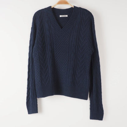 Vネックローゲージニット