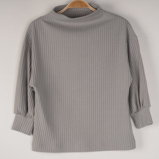 ボトルネックリブカットソー