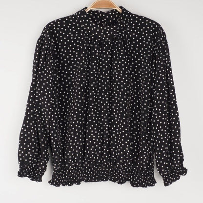 スタンドカラードット柄ブラウス
