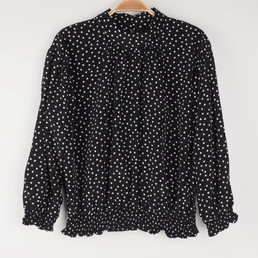 スタンドカラードット柄ブラウス