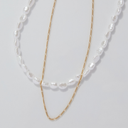 【金属アレルギー対応】クラシカルパール×チェーン2連ネックレス