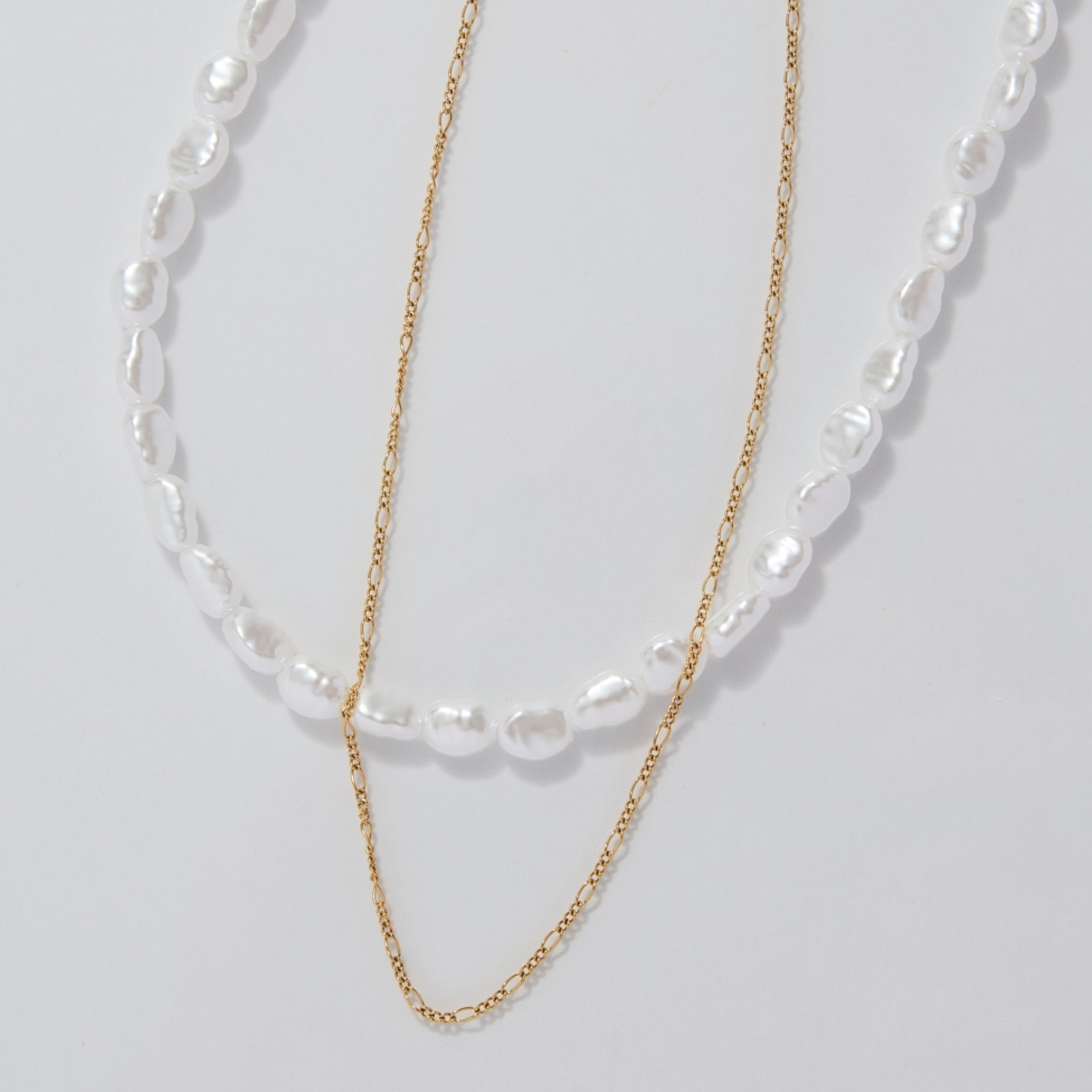 【金属アレルギー対応】クラシカルパール×チェーン2連ネックレス