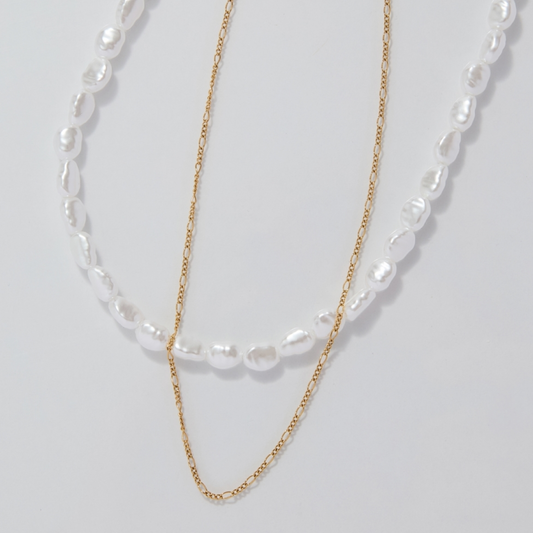【金属アレルギー対応】クラシカルパール×チェーン2連ネックレス