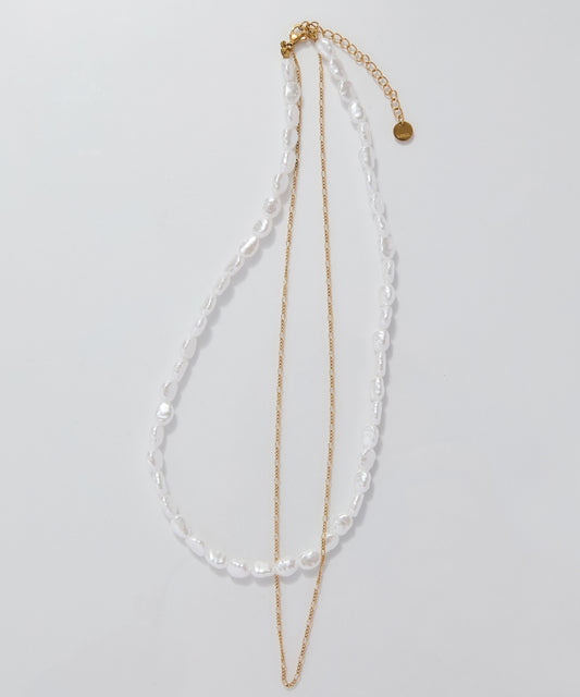 【金属アレルギー対応】クラシカルパール×チェーン2連ネックレス