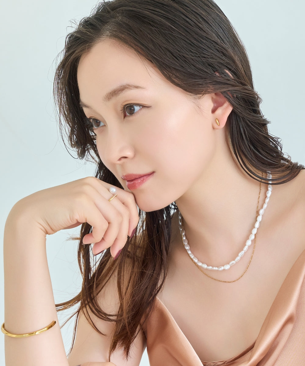 【金属アレルギー対応】クラシカルパール×チェーン2連ネックレス