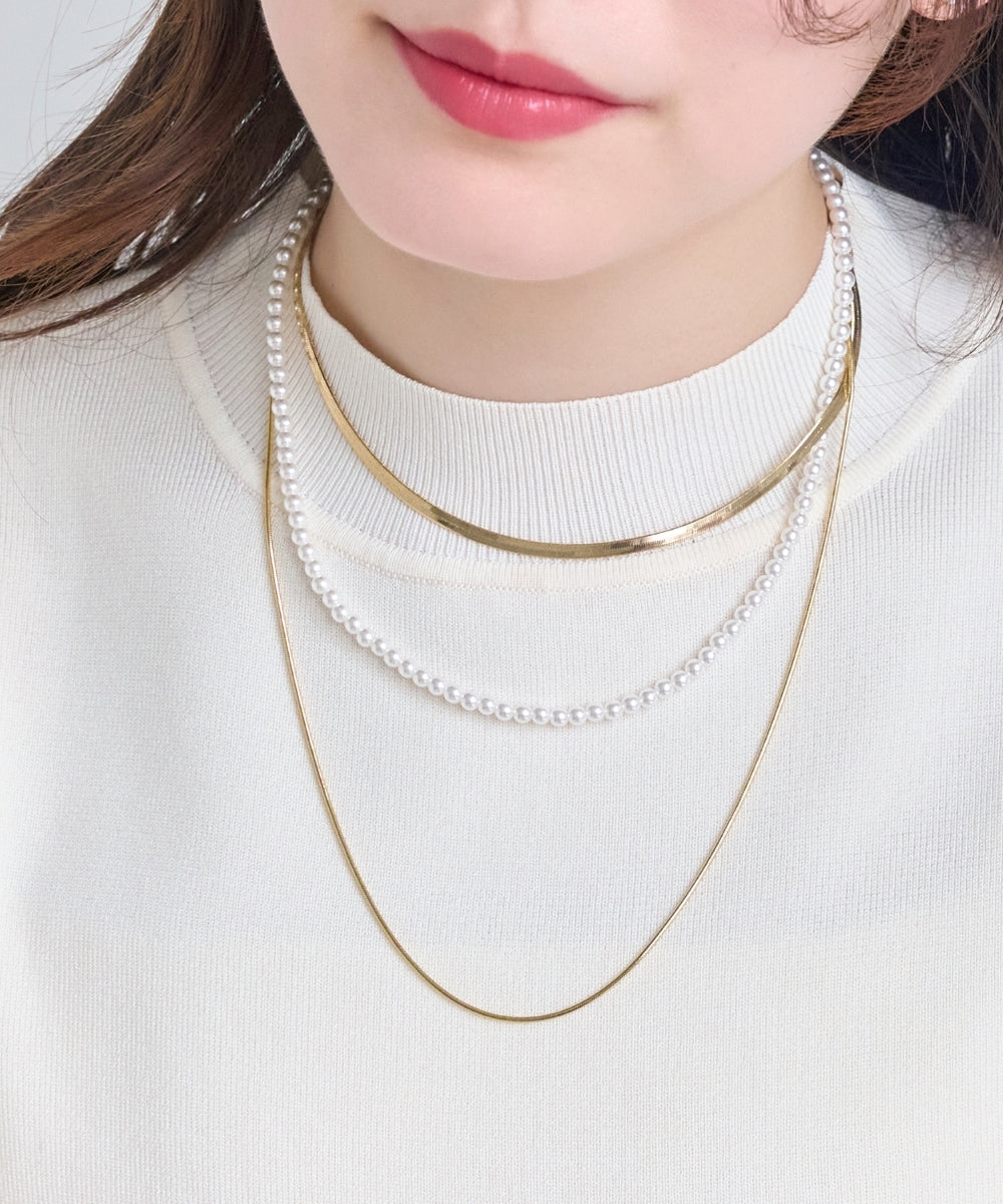 パールミックスチェーン3連ネックレス
