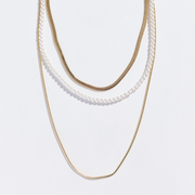 パールミックスチェーン3連ネックレス