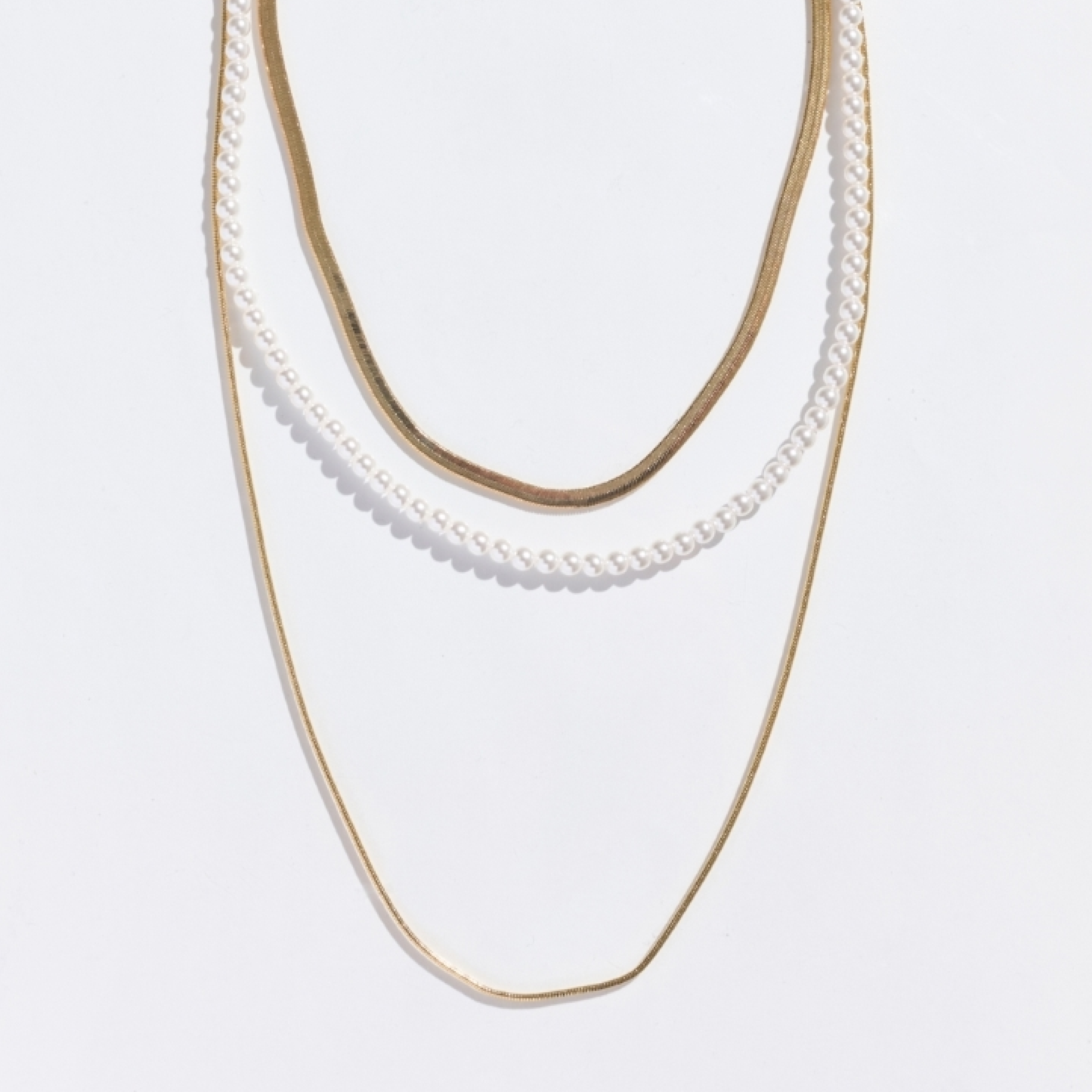 パールミックスチェーン3連ネックレス