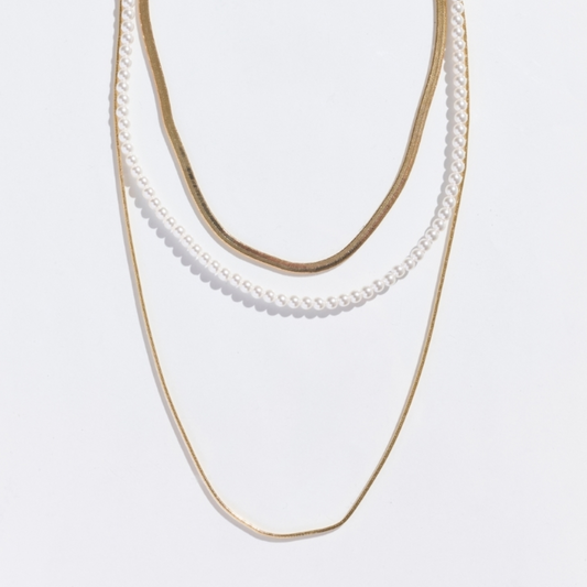 パールミックスチェーン3連ネックレス