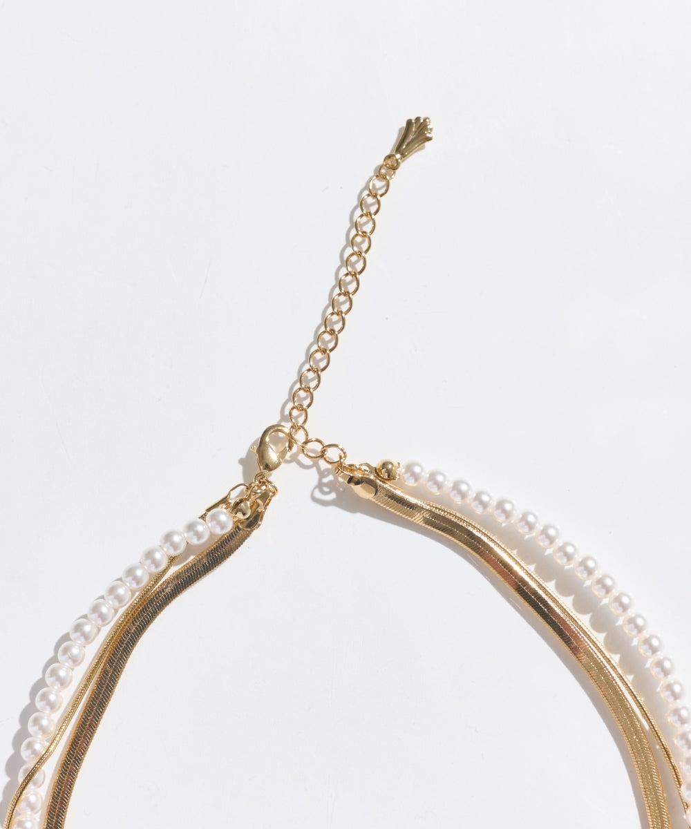 パールミックスチェーン3連ネックレス