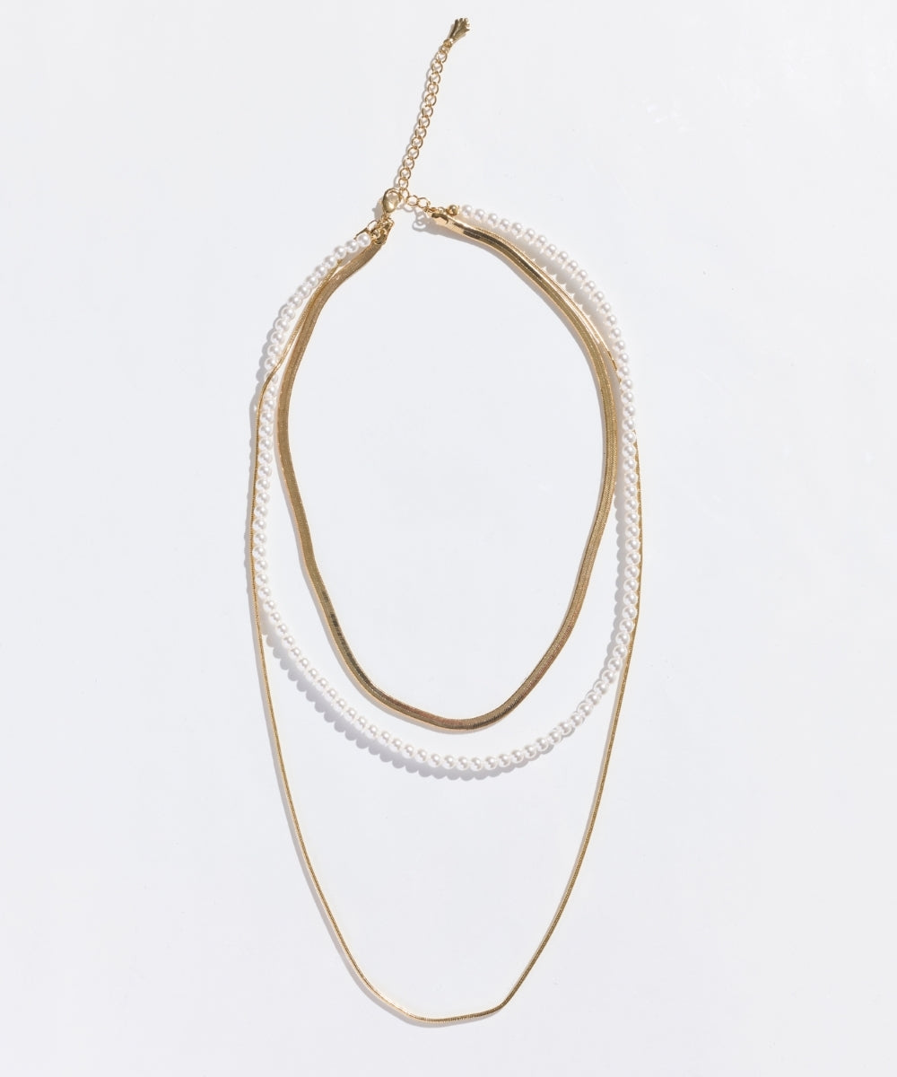 パールミックスチェーン3連ネックレス