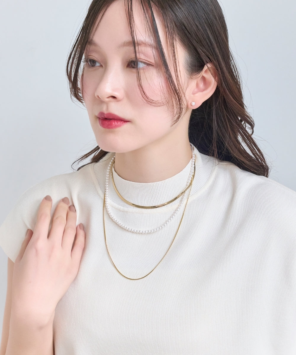 パールミックスチェーン3連ネックレス