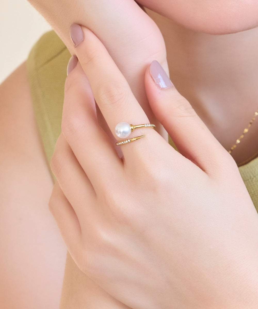 【金属アレルギー対応】ドローラップパールビジュ―リング