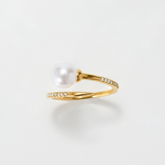 【金属アレルギー対応】ドローラップパールビジュ―リング