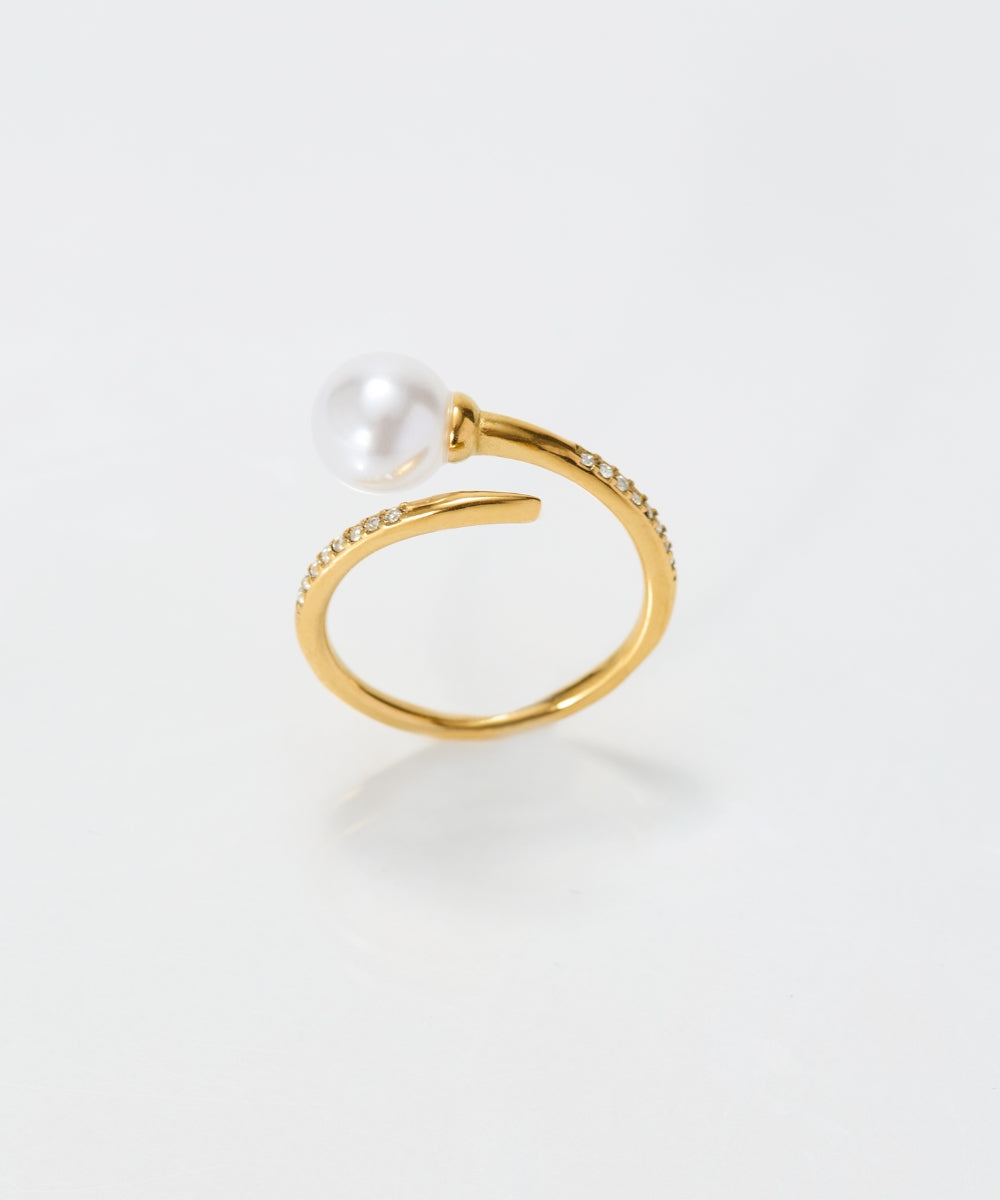 【金属アレルギー対応】ドローラップパールビジュ―リング