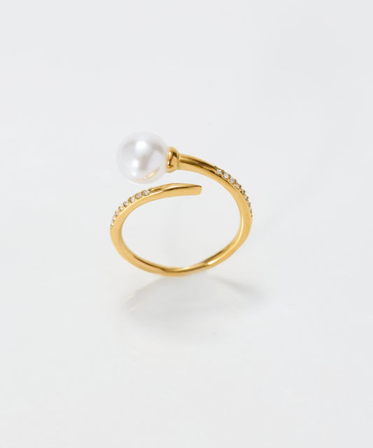 【金属アレルギー対応】ドローラップパールビジュ―リング