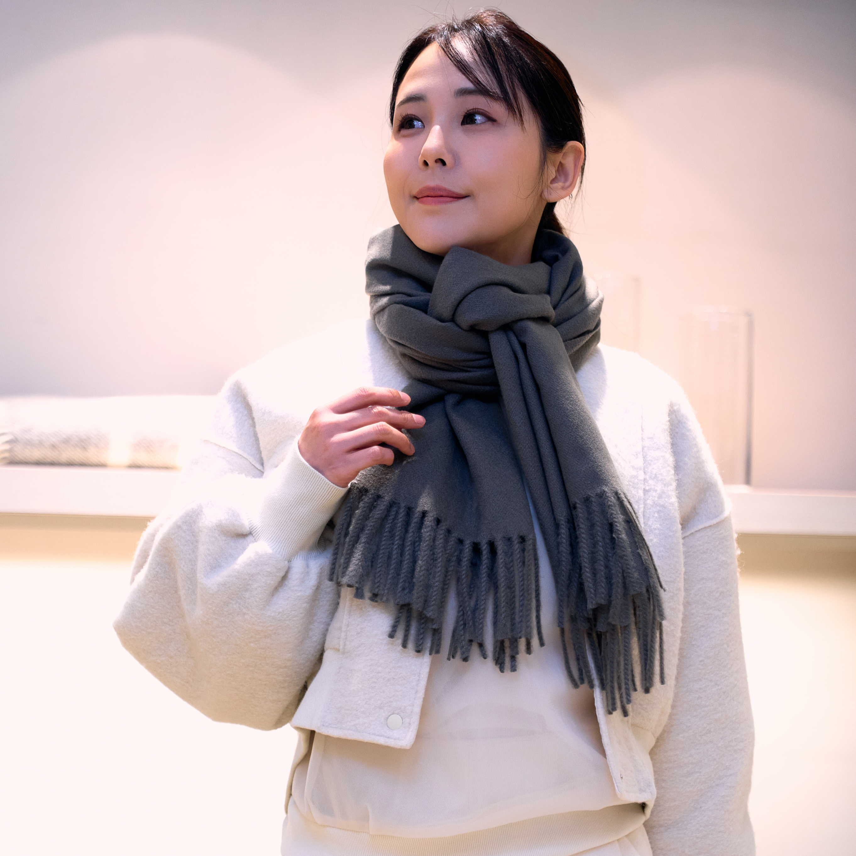 ふんわり無地ストール【カーキ】