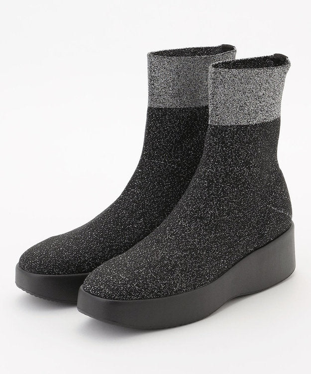 プラットフォーム ストレッチブーツ【ブラック×シルバーラメ】