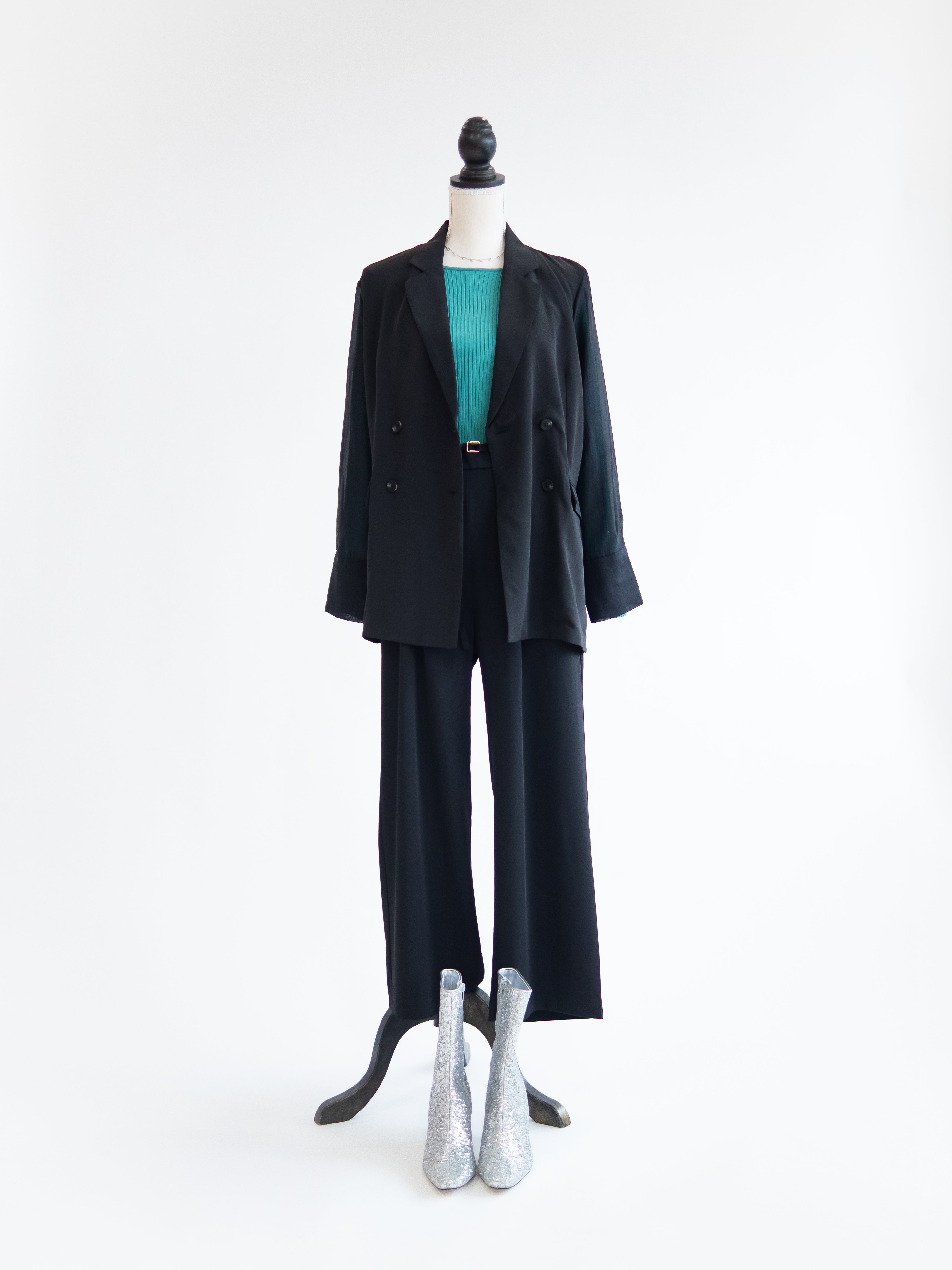 ベルト付きタックパンツ【ブラック】