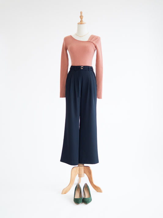 ベルト付きタックパンツ【ネイビー】