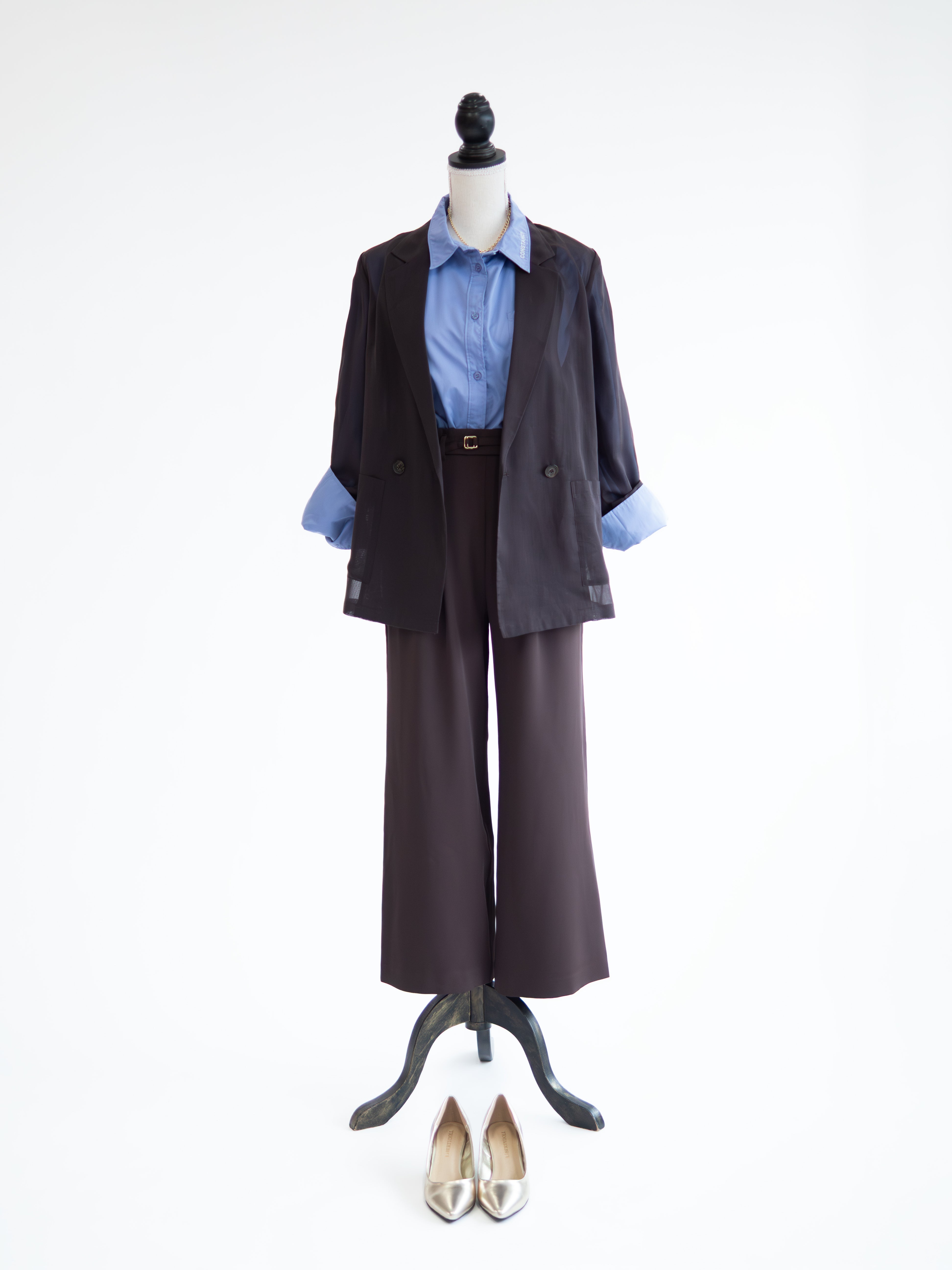 ベルト付きタックパンツ【ブラウン】