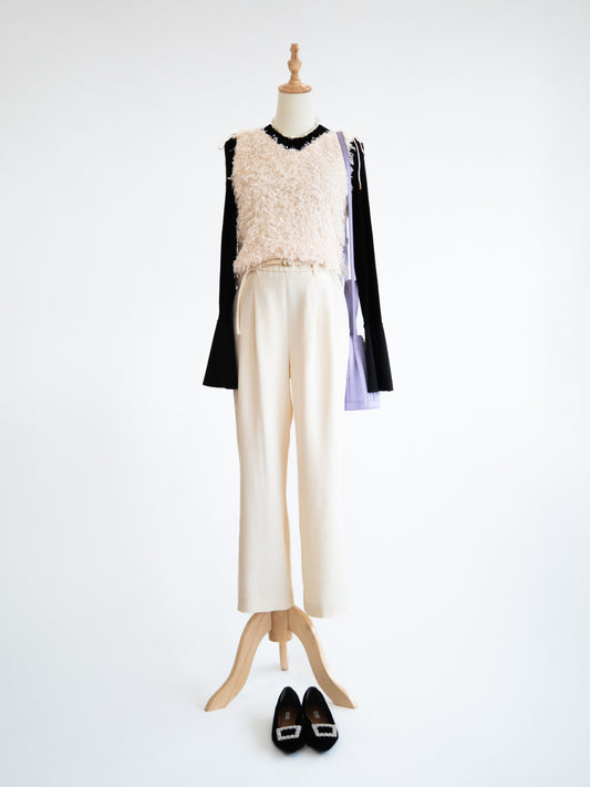 ベルト付きタックパンツ【ホワイト】