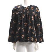 シャーリングデザイン花柄ブラウス